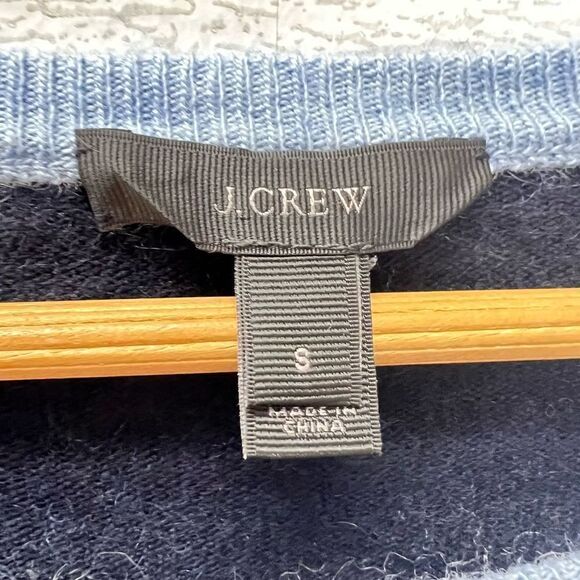 J. Crew Wool Angora Blue Navy Colorblock Pullover Elbow Patch Button Sides Sweat - Picture 3 of 8